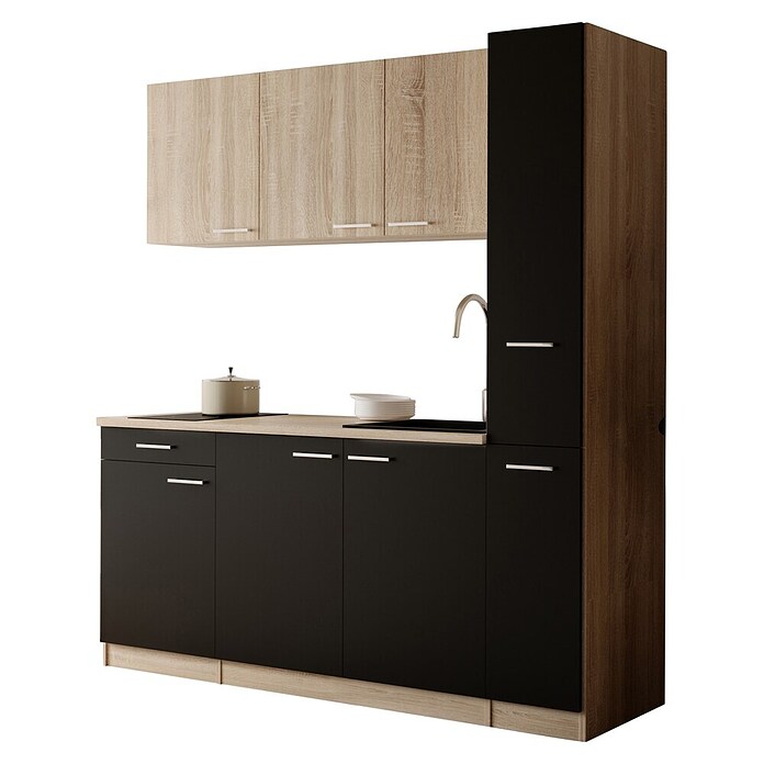 Respekta Küchenzeile Ingrid (Breite: 180 cm, Schwarz, Mit Kochfeld) | BAUHAUS