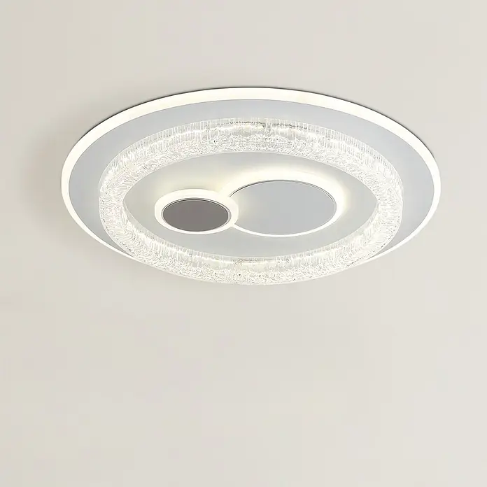Globo LED-Deckenleuchte rund Kriswall - 48 W, Ø x H: 49,5 x 6 cm - Moderne runde Deckenleuchte mit weißem/silbernem Rahmen und klaren, strukturierten Kristallringen.
