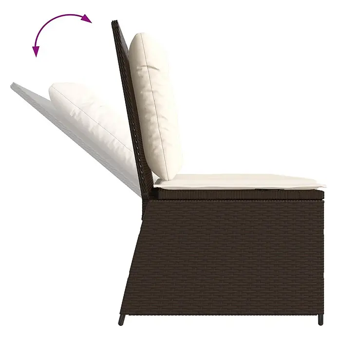 Furnicato Gartenbank Poly-Rattan - B x T x H: 108 x 110 x 95 cm, Braun und Cremeweiß - Braunes Rattan-Gartensofa-Element mit cremefarbenen Kissen und verstellbarer Rückenlehne.