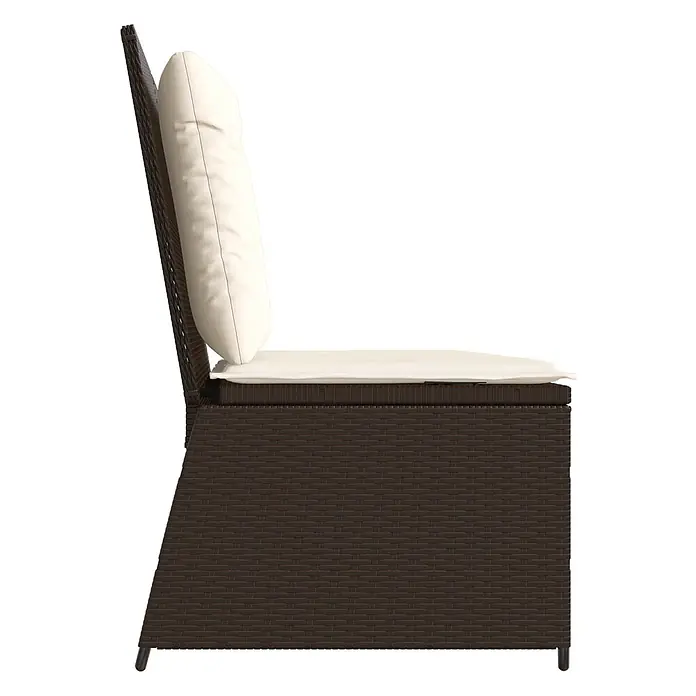 Furnicato Gartenbank Poly-Rattan - B x T x H: 108 x 110 x 95 cm, Braun und Cremeweiß - Seitenansicht eines braunen Rattan-Gartenstuhls mit cremefarbenen Kissen.