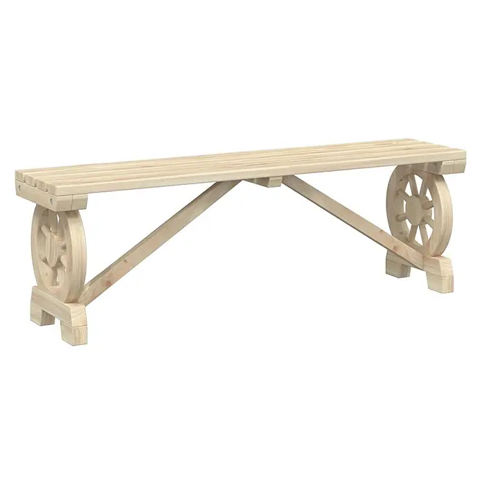 Furnicato Gartenbank Tannen-Massivholz - B x T x H: 115 x 28 x 39,5 cm, Braun - Helle Kiefernholzbank mit dekorativen Rad-förmigen Enden.