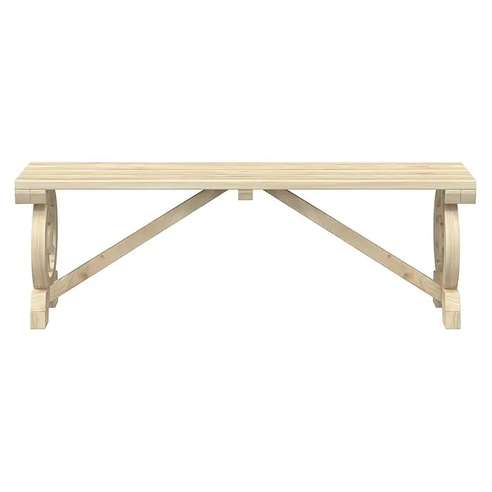 Furnicato Gartenbank Tannen-Massivholz - B x T x H: 115 x 28 x 39,5 cm, Braun - Bank aus hellem Naturholz mit Lattenplatte, dekorativen Rollenden und stabilisierenden Querstreben.