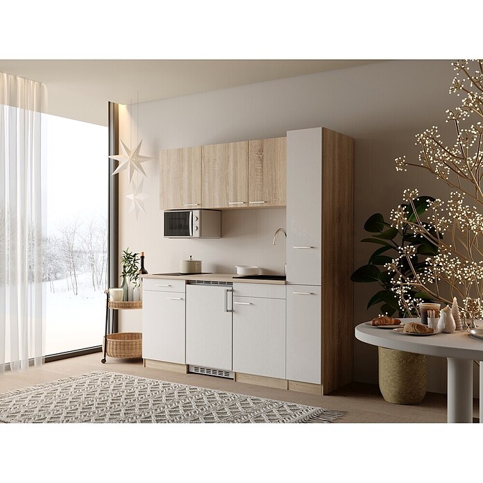 Respekta Küchenzeile Ingrid (Breite: 180 cm, Weiß, Mit Kochfeld + Kühlschrank + Mikrowelle) | BAUHAUS