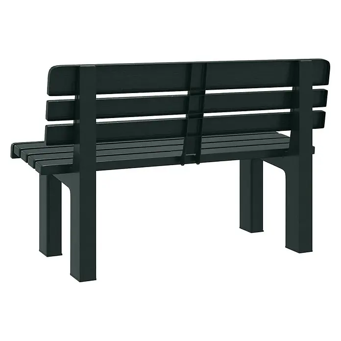 Furnicato Gartenbank Polypropylen - B x T x H: 52 x 110 x 71 cm, Grün - Dunkelgrüne Lattenbank für draußen, von hinten gesehen.