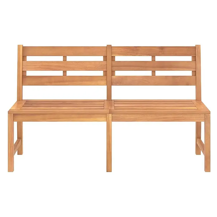 Furnicato Gartenbank Teak-Hartholz lackiert - B x T x H: 150 x 59 x 90 cm, Braun - Helle, naturfarbene Holz-Zweisitzer-Gartenbank mit Lattenrostsitz und Rückenlehnen.