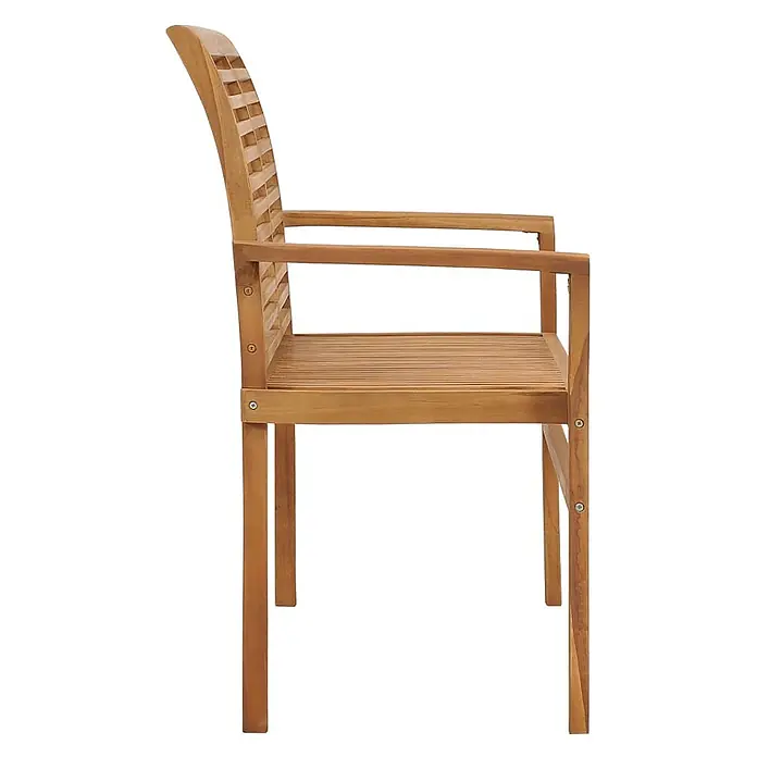 Furnicato Gartenbank Teak-Hartholz - B x T x H: 112 x 55 x 94 cm, Braun - Seitenansicht eines hellbraunen Gartenstuhls aus Holz mit Lattenrost und Armlehnen.