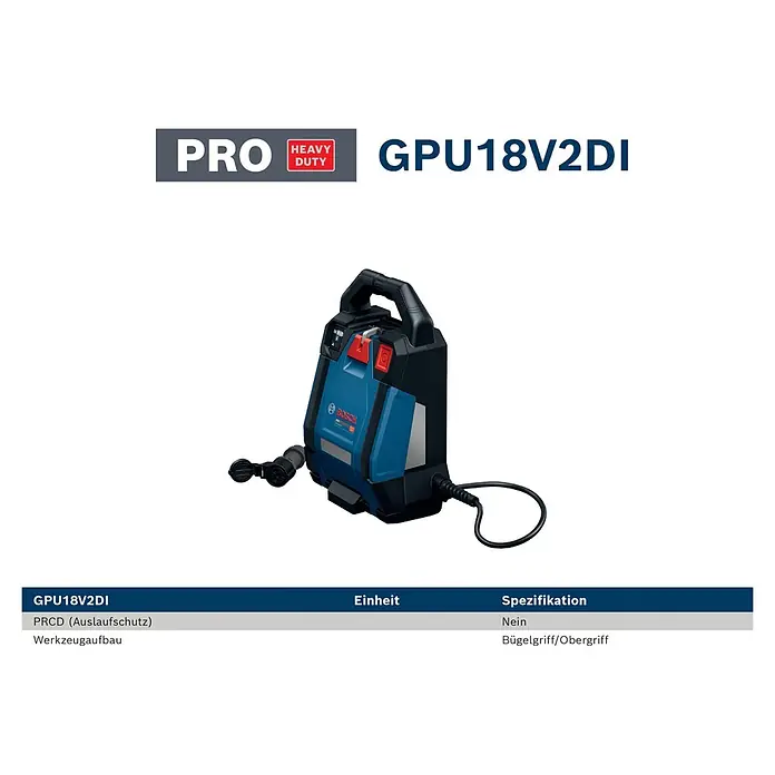 Bosch Professional AMPShare 18V Akku-Antriebseinheit Akku-Betonrüttler-System GPU 18V2DI - 18 V, Anzahl Akkus: Ohne Akku, Anzahl benötigte Akkus: 2 Stk. - Bosch GPU18V2DI tragbarer blau-schwarzer Hochdruckreiniger mit Tragegriff und Schlauchanschluss.