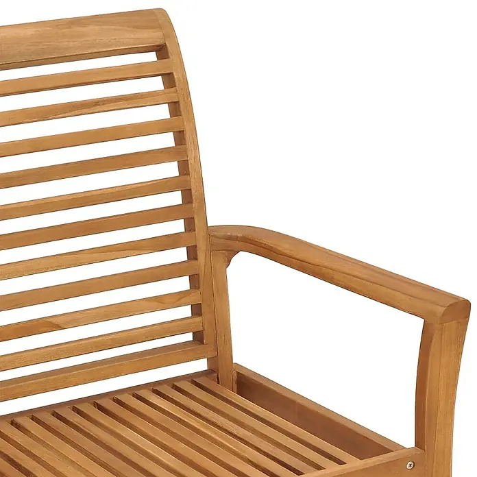 Furnicato Gartenbank Teak-Hartholz - B x T x H: 112 x 55 x 94 cm, Braun - Nahaufnahme einer hellbraunen Holzbank oder eines Stuhls mit Lamellenlehne, Sitzfläche und Armlehne.