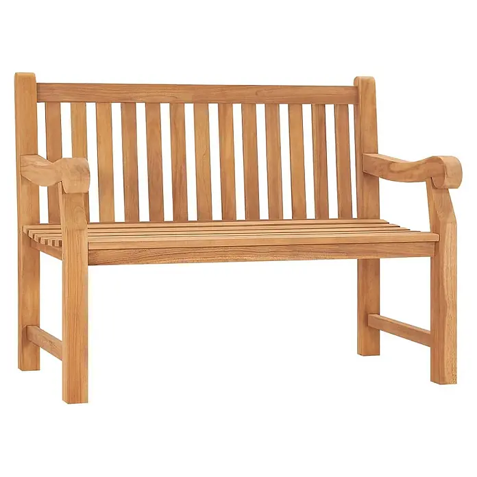 Furnicato Gartenbank Teak-Hartholz - B x T x H: 114 x 69 x 92 cm, Braun - Hellbraune Gartenbank aus Holz mit Lattenrostsitz und Rückenlehne sowie geschwungenen Armlehnen.