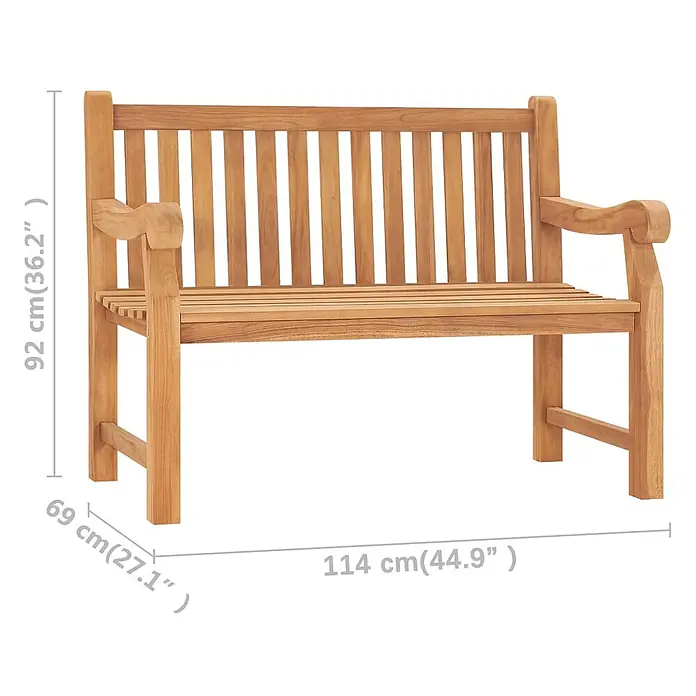 Furnicato Gartenbank Teak-Hartholz - B x T x H: 114 x 69 x 92 cm, Braun - Naturfarbene Holz-Gartenbank mit Rückenlehne und Armlehnen.