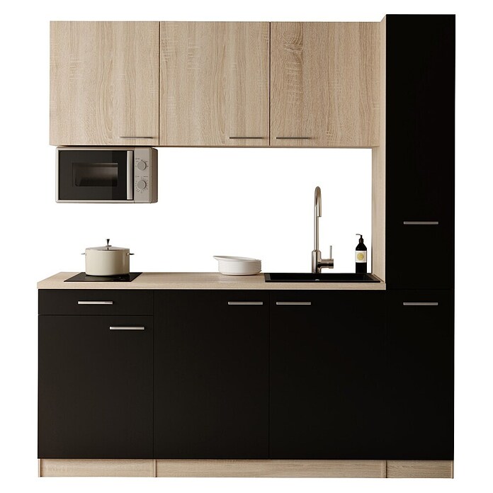 Respekta Küchenzeile Ingrid (Breite: 180 cm, Schwarz, Mit Kochfeld + Mikrowelle) | BAUHAUS