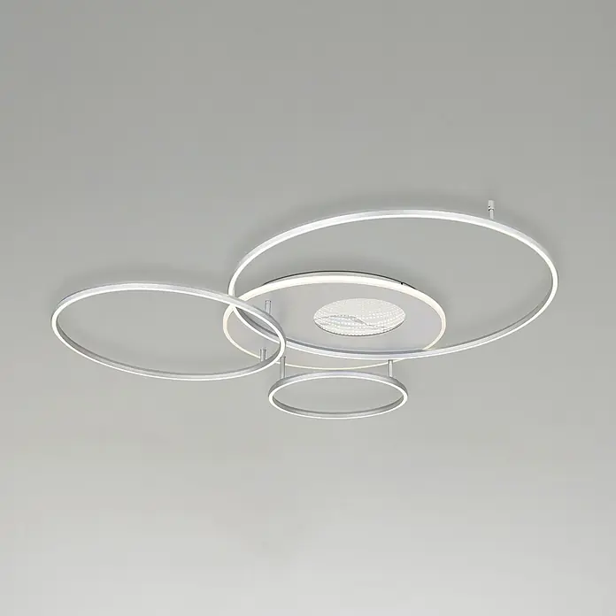 Globo LED-Deckenleuchte Invertina - 54 W, L x B x H: 900 x 700 x 130 mm, Warmweiß - Moderne weiße Deckenleuchte mit mehreren ineinandergreifenden Ringen und zentraler beleuchteter Basis.