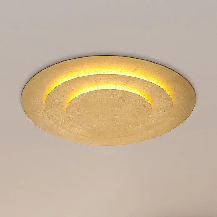 Globo LED-Deckenleuchte rund Heda - 40 W, Ø x H: 49 x 4,7 cm - Goldene Deckenleuchte mit konzentrischen Kreisen und warmer indirekter Beleuchtung.
