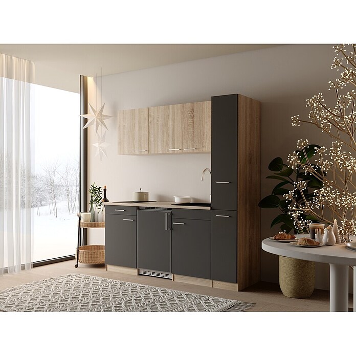 Respekta Küchenzeile Ingrid (Breite: 180 cm, Grau, Mit Kochfeld + Kühlschrank) | BAUHAUS
