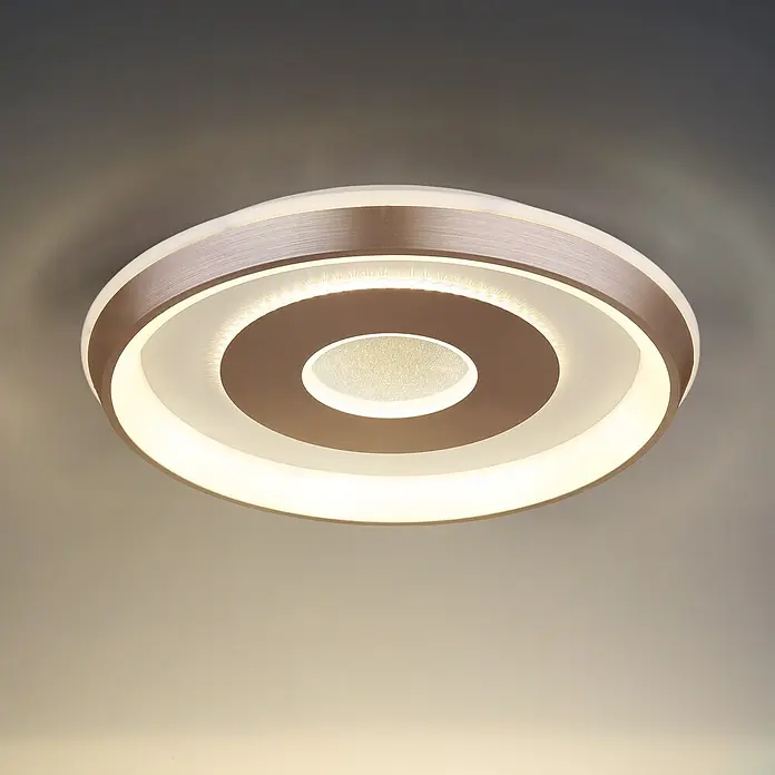 Globo LED-Deckenleuchte rund Williamson - Ø x H: 49 x 7 cm, Silber - Moderne runde LED-Deckenleuchte mit gebürsteten Metallringen und warmweißem Licht.