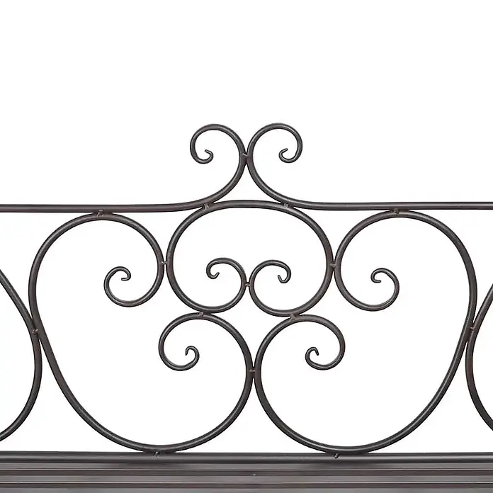 Furnicato Gartenbank Metall Antikes Braun - B x T x H: 46 x 132 x 85 cm, Braun - Dunkelbraunes Schmiedeeisen-Rankenwerk, kunstvoll gestaltet für ein dekoratives Geländer oder Kopfteil.
