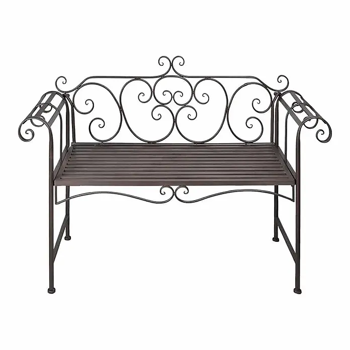 Furnicato Gartenbank Metall Antikes Braun - B x T x H: 46 x 132 x 85 cm, Braun - Dunkelbronzene Metall-Gartenbank mit geschwungener Rückenlehne und Lattenrost.