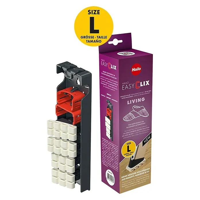 Hailo Wechselfuß-Set Easy Clix Living L - Passend für: Hailo Stufenstehleitern (ab Baujahr 2015) - Hailo Easy Clix Living: Auswechselbare Fuß-Sets für jeden Boden, in Größe L erhältlich.