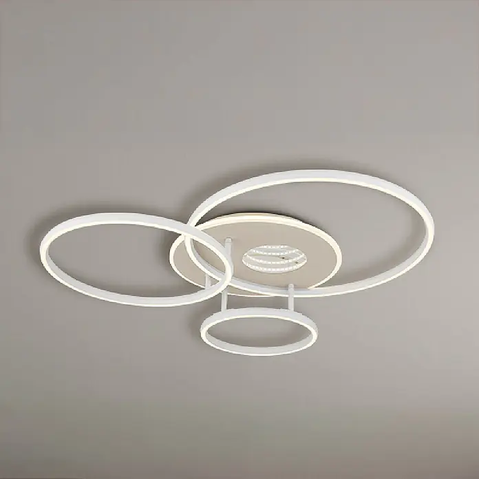 Globo LED-Deckenleuchte Invertina - 40 W, L x B x H: 807 x 700 x 130 mm - Moderne weiße Deckenleuchte mit mehreren ineinandergreifenden beleuchteten Ringen und einer zentralen runden Basis.