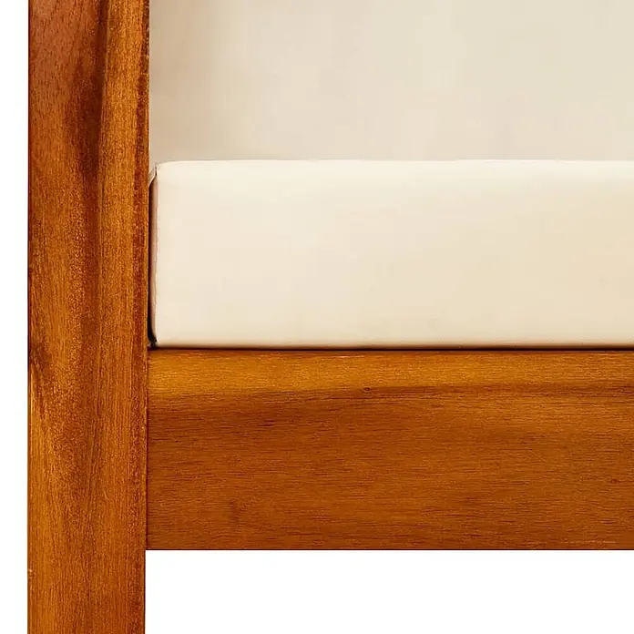 Furnicato Gartenbank - Creme - Brauner Bettrahmen aus Holz mit cremefarbener Matratze.
