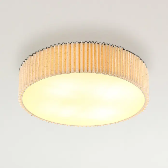 Globo LED-Deckenleuchte rund Page - 25 W, Ø x H: 53 x 13 cm - Runde Deckenleuchte mit plissiertem, naturfarbenem Schirm, spendet sanftes, warmes Licht.
