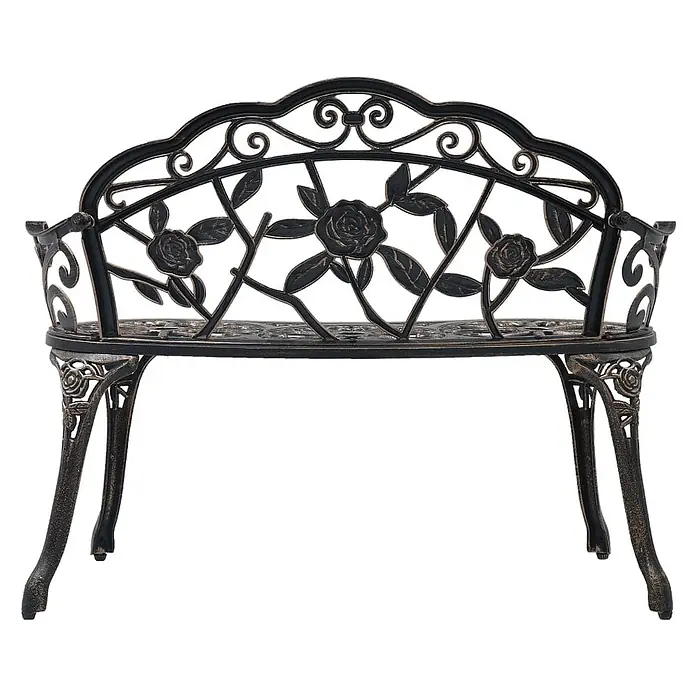 Furnicato Gartenbank Aluminiumguss Bronzefarben - B x T x H: 54 x 100 x 80 cm, Bronzefarben - Dunkle Metall-Gartenbank mit aufwendigem Rosen- und Schnörkeldesign in Antikbronze-Finish.