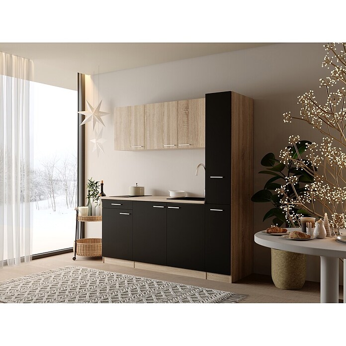 Respekta Küchenzeile Ingrid (Breite: 180 cm, Schwarz, Mit Kochfeld) | BAUHAUS