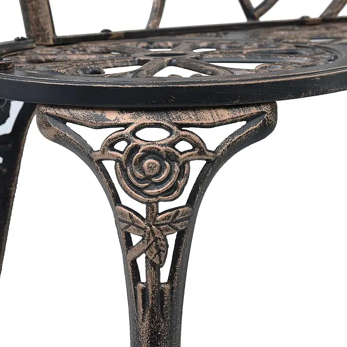 Furnicato Gartenbank Aluminiumguss Bronzefarben - B x T x H: 54 x 100 x 80 cm, Bronzefarben - Dunkelbronzenes Metall-Gartenstuhlbein mit Rosenmotiv, stützt die Sitzfläche.