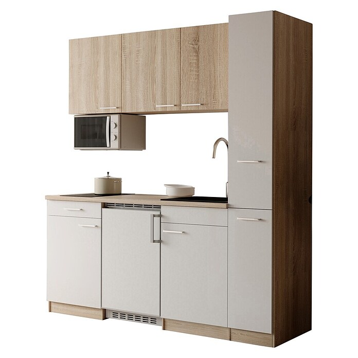 Respekta Küchenzeile Ingrid (Breite: 180 cm, Weiß, Mit Kochfeld + Kühlschrank + Mikrowelle) | BAUHAUS