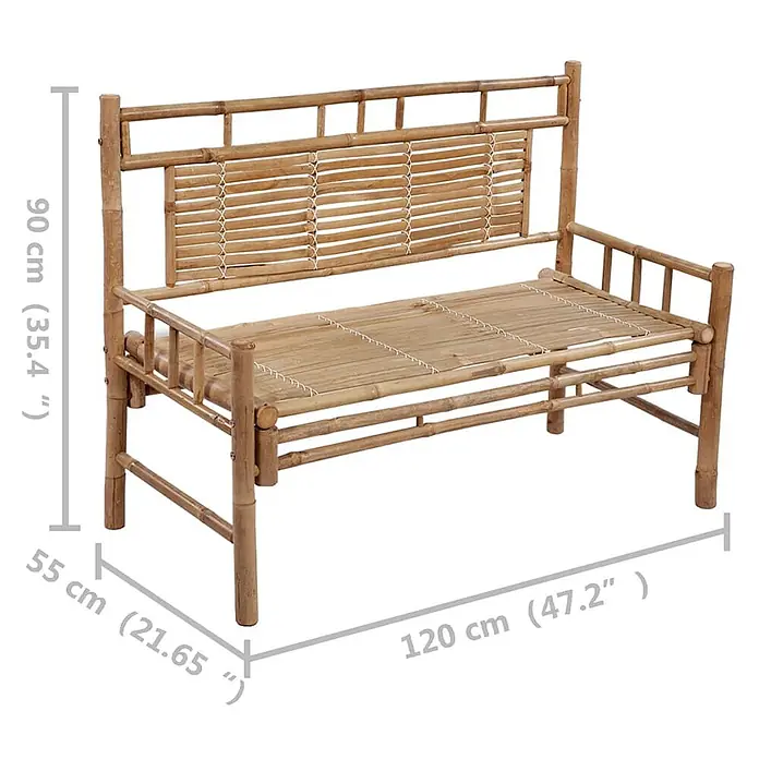 Furnicato Gartenbank - Creme - Bambusbank mit Lattenrostsitz und Rückenlehne, 120 cm L x 55 cm T x 90 cm H.