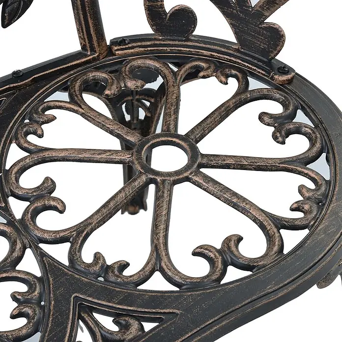 Furnicato Gartenbank Aluminiumguss Bronzefarben - B x T x H: 54 x 100 x 80 cm, Bronzefarben - Nahaufnahme eines verzierten, dunkelbronzenen Metallmöbeldetails mit geschwungenen Mustern.