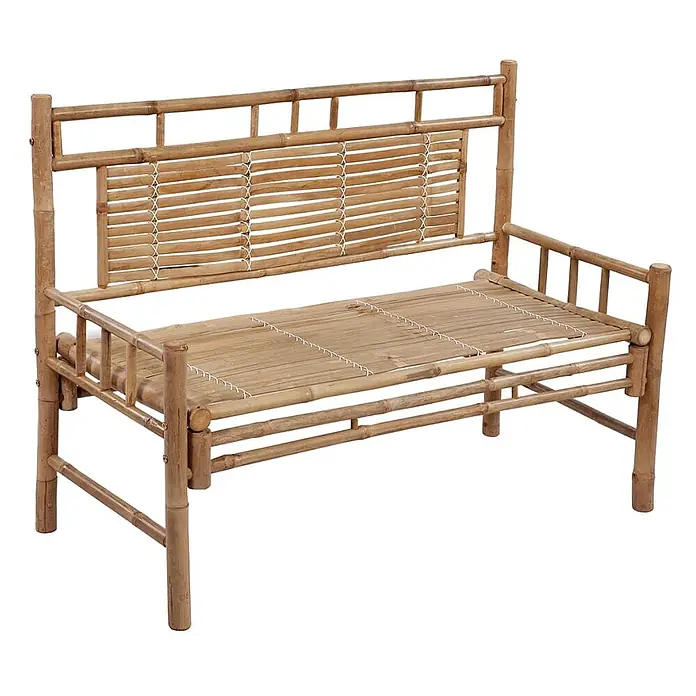 Furnicato Gartenbank - Creme - Natürliche Bambus-Zweisitzerbank mit Lattenrückenlehne und Sitzfläche, ideal für Garten oder Terrasse.