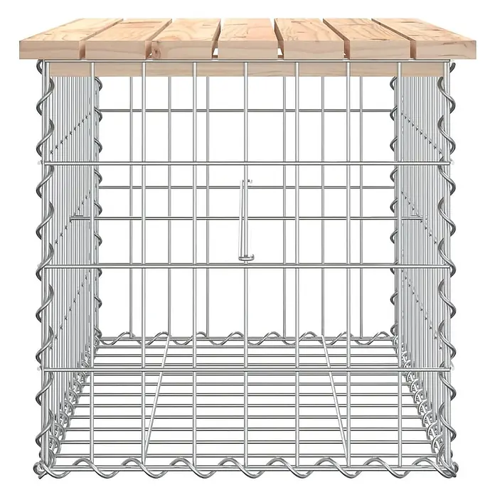 Furnicato Gartenbank Kiefernholz - B x T x H: 63 x 44 x 42 cm, Natürliche Kiefer - Leerer Gabionenkorb aus silbernem Drahtgeflecht mit heller Holzlattenabdeckung.