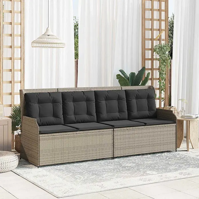 Furnicato Gartenbank - Hellgrau - Großes Rattan-Gartensofa mit dunkelgrauen Polstern, ideal für Terrasse oder Garten.