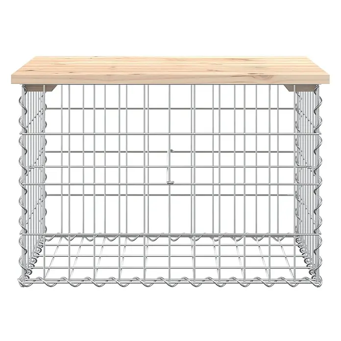 Furnicato Gartenbank Kiefernholz - B x T x H: 63 x 44 x 42 cm, Natürliche Kiefer - Gabionenkorb aus silbernem Drahtgeflecht mit heller Holzplatte, als Beistelltisch oder Deko-Element nutzbar.