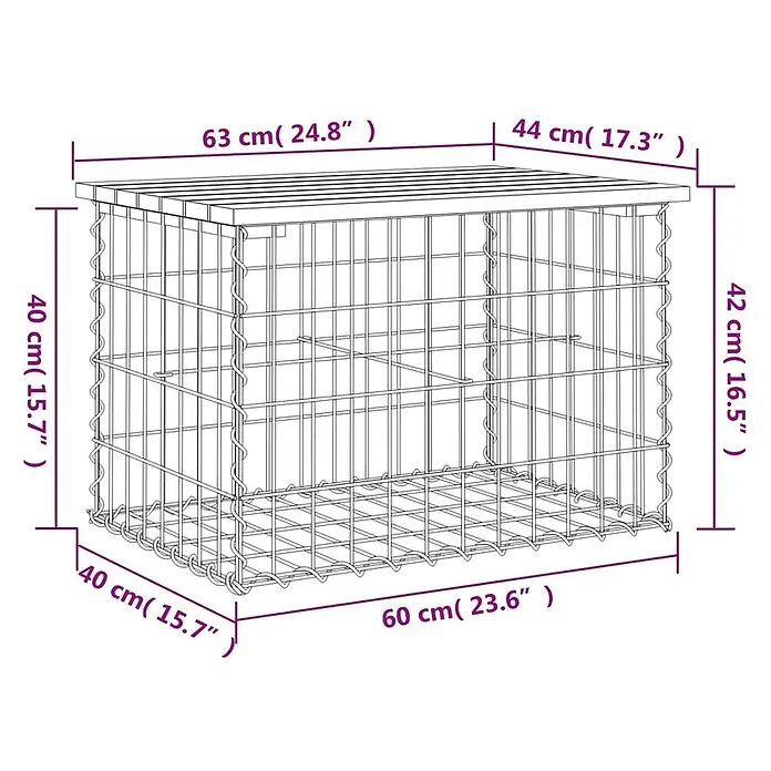 Furnicato Gartenbank Kiefernholz imprägniert - B x T x H: 63 x 44 x 42 cm, Imprägniertes Kiefernholz - Drahtgitter-Gabionenkorb mit Lattenholzdeckel für den Garten oder als Zierbasis.