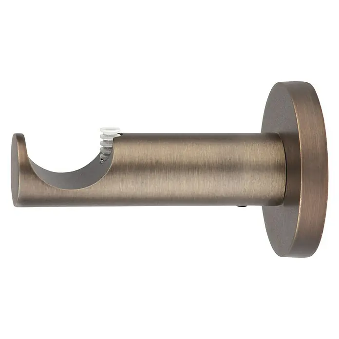 Expo Ambiente Träger Function - Bronze, Geeignet für: Gardinenstangen Ø 25 mm, 8 cm - Nahaufnahme einer Vorhangstangenhalterung in Bronze mit einer Schraube zur Befestigung der Gardinenstange.