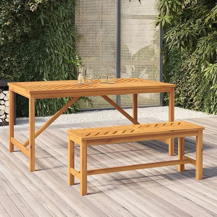 Furnicato Gartenbank Akazien-Massivholz geölt - B x T x H: 110 x 35 x 45 cm, Braun - Warm getönter Outdoor-Esstisch und Bankset aus Holzlatten für den Terrassenbereich.