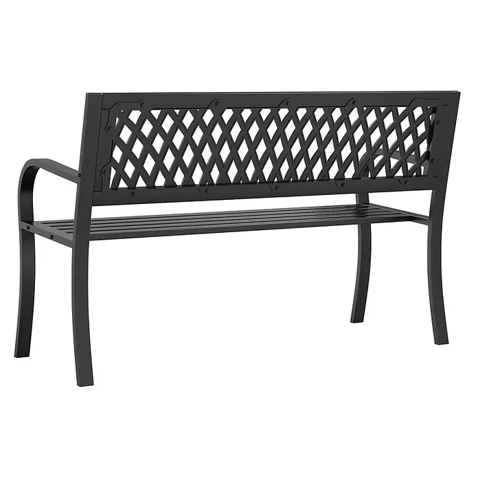 Furnicato Gartenbank - Schwarz - Schwarze Metall-Gartenbank mit Rauten-Rückenlehne, Lattenrost und geschwungenen Armlehnen.