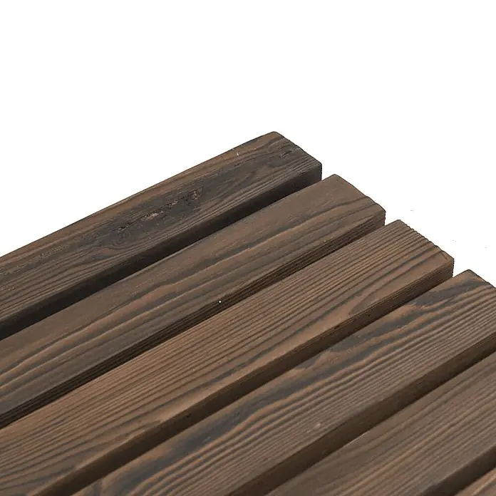 Furnicato Gartenbank Tannen-Massivholz gebrannt - B x T x H: 115 x 28 x 39,5 cm, Dunkelbraun - Dunkelbraune Holzlatten mit sichtbarer Maserung.