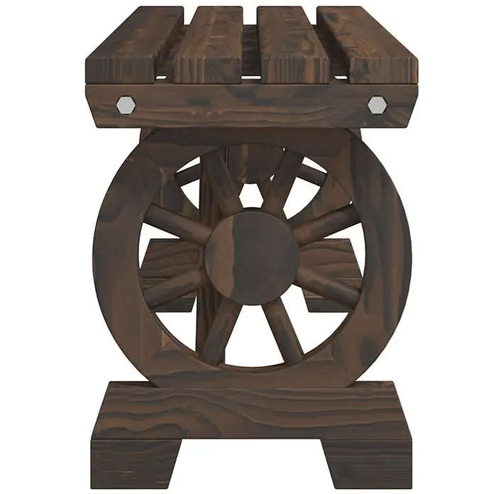 Furnicato Gartenbank Tannen-Massivholz gebrannt - B x T x H: 115 x 28 x 39,5 cm, Dunkelbraun - Dunkelbraune Holzbank mit Lattenrost und dekorativen Wagenradseiten.