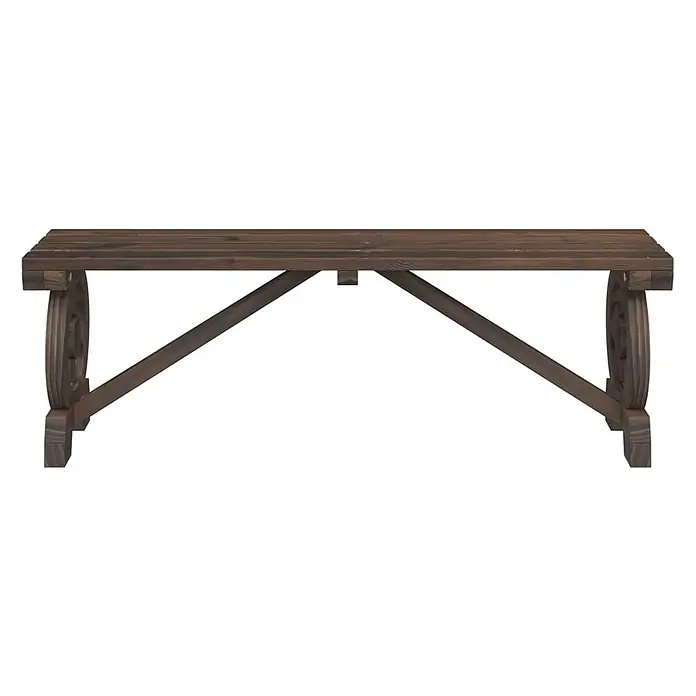 Furnicato Gartenbank Tannen-Massivholz gebrannt - B x T x H: 115 x 28 x 39,5 cm, Dunkelbraun - Dunkelbraune Holzbank mit Lattenrost und dekorativen Endstützen mit gekreuzten Beinverstrebungen.
