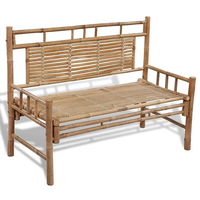Furnicato Gartenbank Bambus - B x T x H: 120 x 55 x 90 cm, Braun - Hellbraune Bambusbank mit Lattenrückenlehne und Sitzfläche, ideal für draußen oder natürliche Innenbereiche.