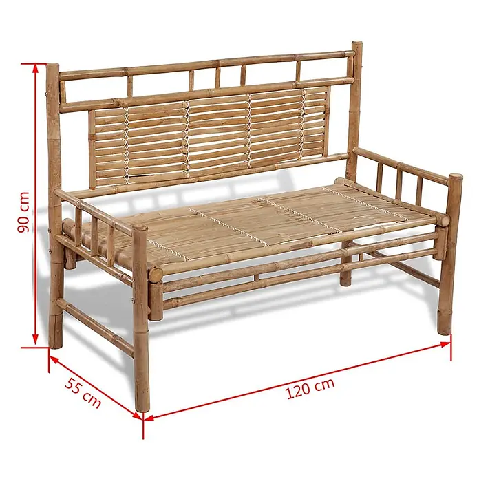 Furnicato Gartenbank Bambus - B x T x H: 120 x 55 x 90 cm, Braun - Natürliche Bambusbank, 120 cm breit, 90 cm hoch und 55 cm tief.