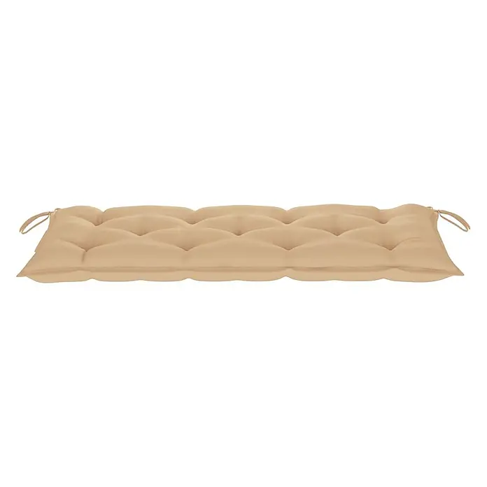 Furnicato Gartenbank Akazienholz geölt - B x T x H: 58 x 120 x 90 cm, Beige - Langes beiges getuftetes Bankkissen mit Bindebändern.