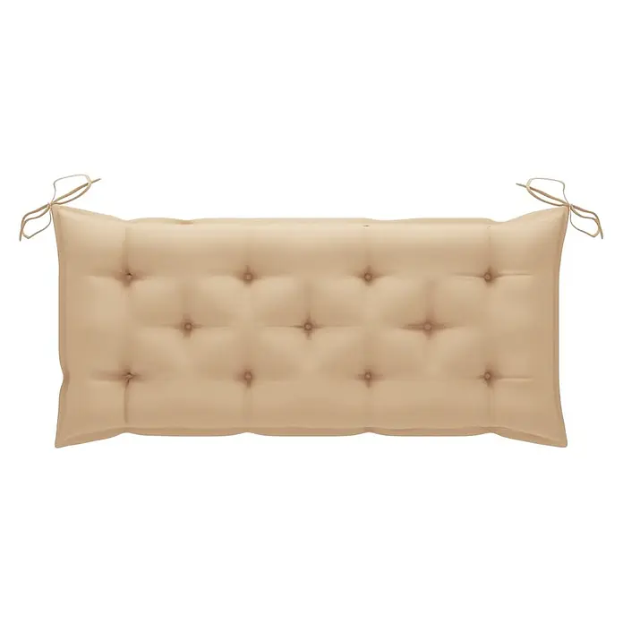 Furnicato Gartenbank Akazienholz geölt - B x T x H: 58 x 120 x 90 cm, Beige - Beiges rechteckiges getuftetes Bankkissen mit Bindebändern an jedem Ende.