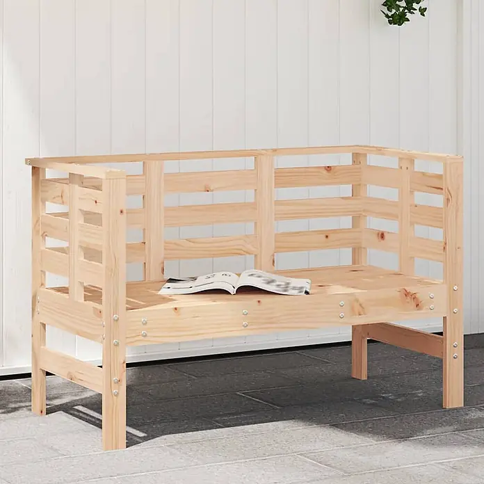 Furnicato Gartenbank Kiefernholz unbehandelt - B x T x H: 111,5 x 53 x 71 cm, Natürliche Kiefer - Unbehandeltes Kiefernholz Latten-Tagesbett/Bank mit Buch.