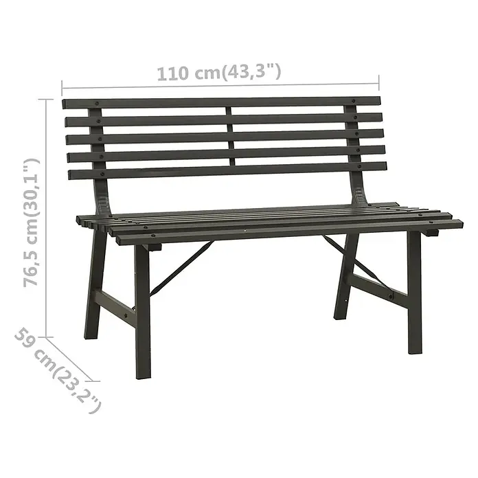 Furnicato Gartenbank pulverbeschichtet - B x T x H: 110 x 59 x 76,5 cm, Schwarz - Dunkelgraue Latten-Gartenbank mit Rückenlehne.