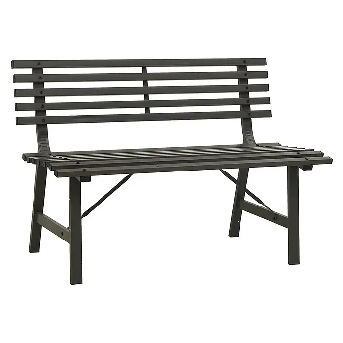 Furnicato Gartenbank pulverbeschichtet - B x T x H: 110 x 59 x 76,5 cm, Schwarz - Dunkelgraue Lattenbank für den Garten mit Rückenlehne und stabilen Beinen.