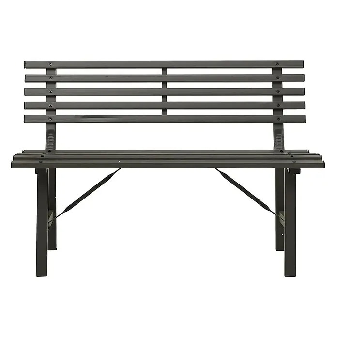 Furnicato Gartenbank pulverbeschichtet - B x T x H: 110 x 59 x 76,5 cm, Schwarz - Eine dunkelgraue, klappbare Bank aus Lamellenmetall.